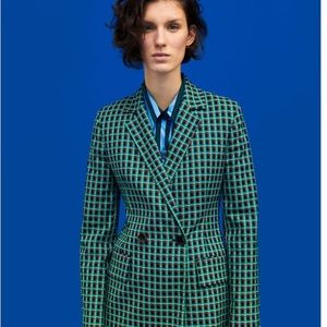Zara checkered plaid gingham green blazer